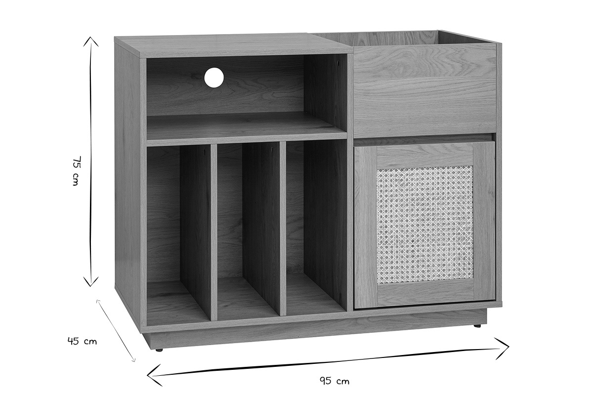 Dimensiones del aparador de almacenamiento ALICANTE: L95 x P45 x H75 cm en negro y blanco.