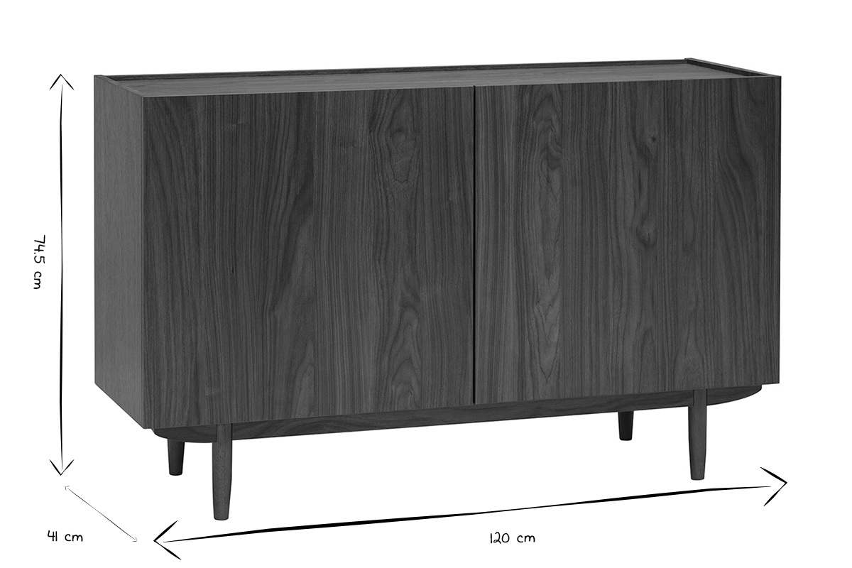 Dimensiones del aparador vintage SANAA en blanco y negro: 120 cm de ancho, 41 cm de profundidad, 74,5 cm de alto.
