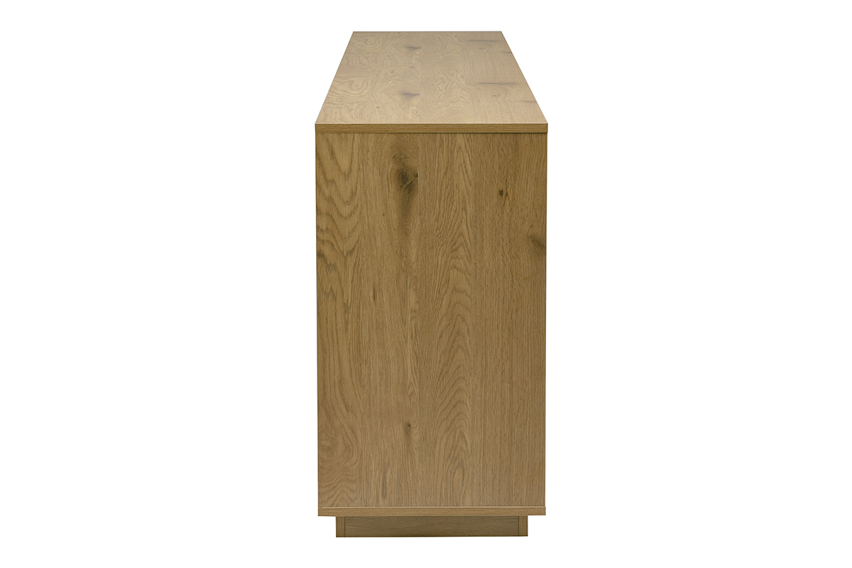Aparador vintage de madera de roble, vista lateral, dimensiones L180 cm, amplio espacio de almacenamiento.
