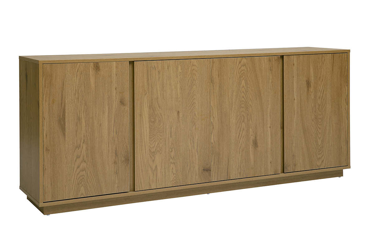 Aparador vintage de madera de roble, 4 puertas, vista en 3/4, dimensiones L180 cm.