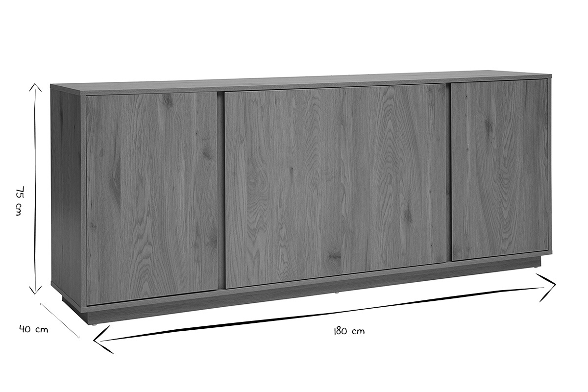 Buf� vintage de 4 puertas en blanco y negro, dimensiones L180 cm, H75 cm, P40 cm.