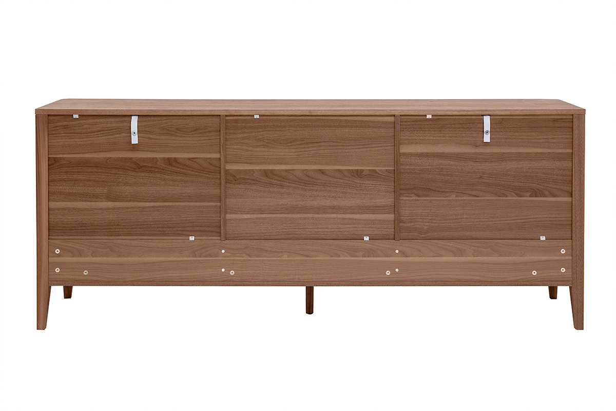 Buffet en madera oscura de nogal BENJA, 2 puertas, 3 cajones, vista frontal.