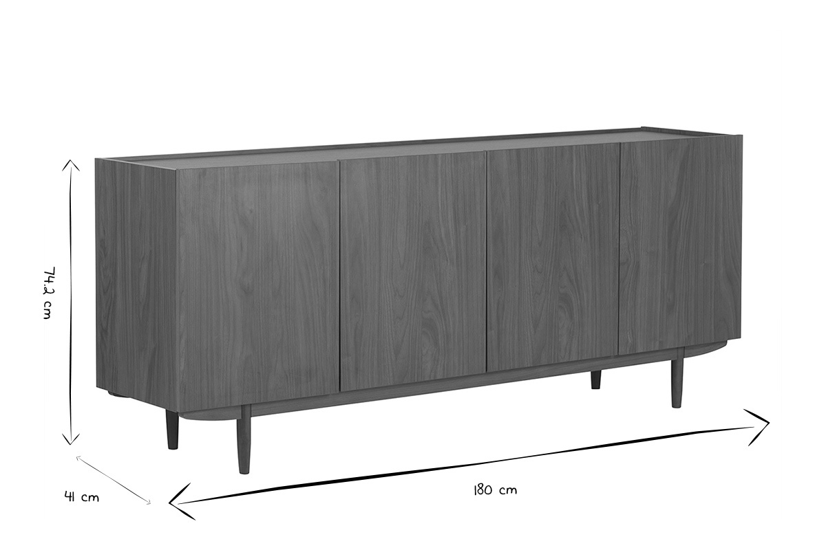 Aparador vintage con 4puertas de madera oscura 180cm SANAA