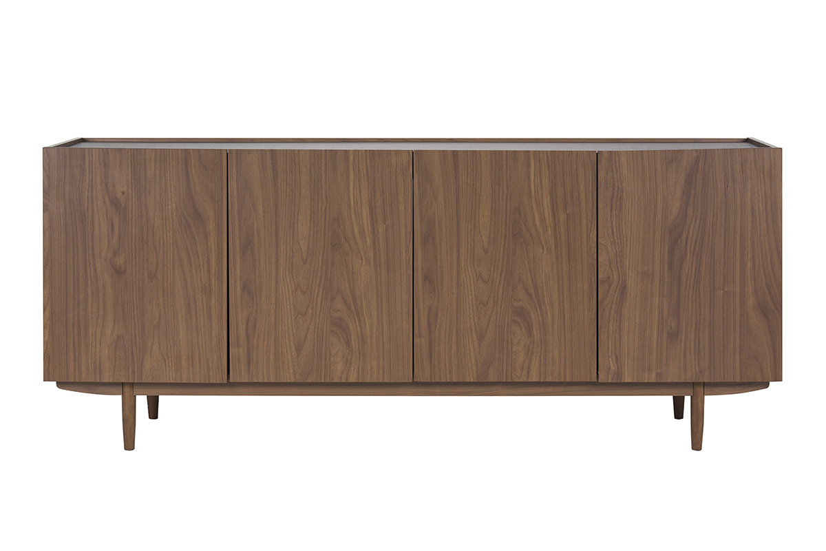 Buffet vintage de madera oscura de nogal, 4 puertas, vista frontal.