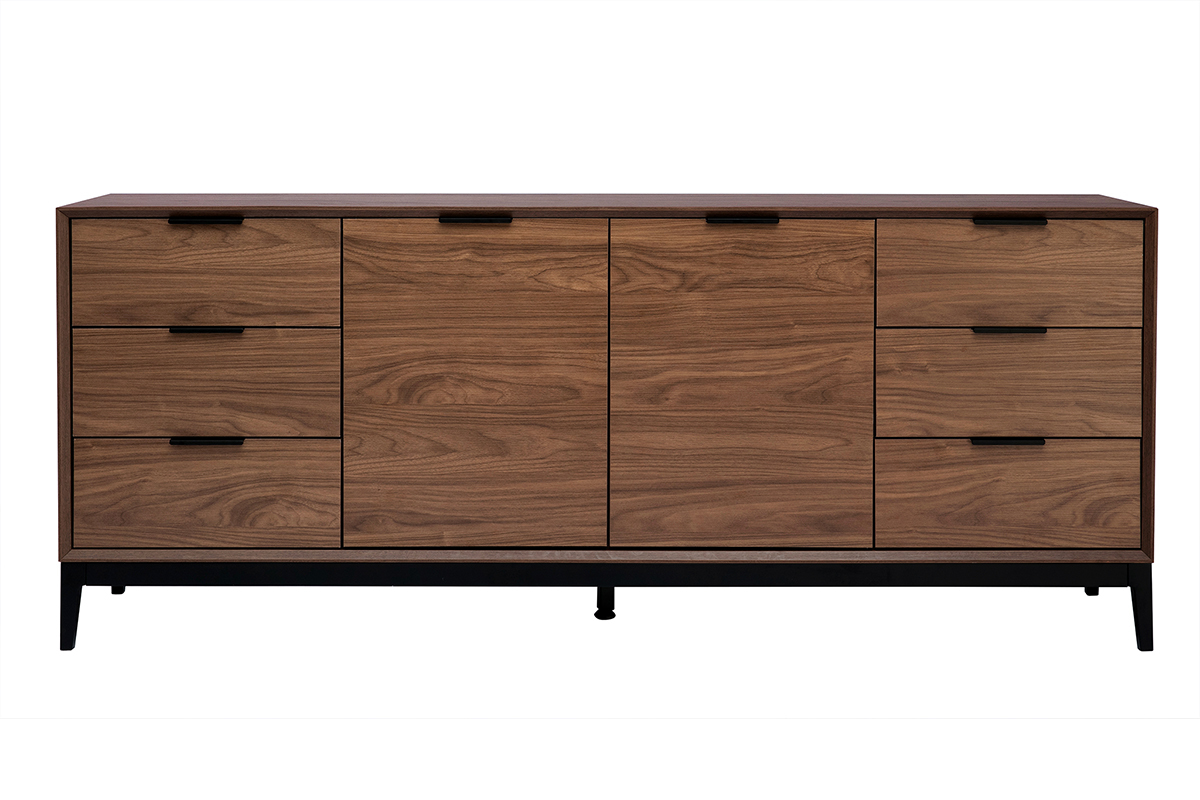 Aparador vintage con acabado de madera de nogal oscuro y metal negro con almacenaje 180 cm SARTO