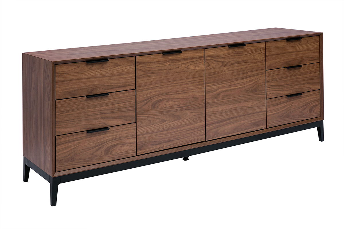 Aparador vintage con acabado de madera de nogal oscuro y metal negro con almacenaje 180 cm SARTO
