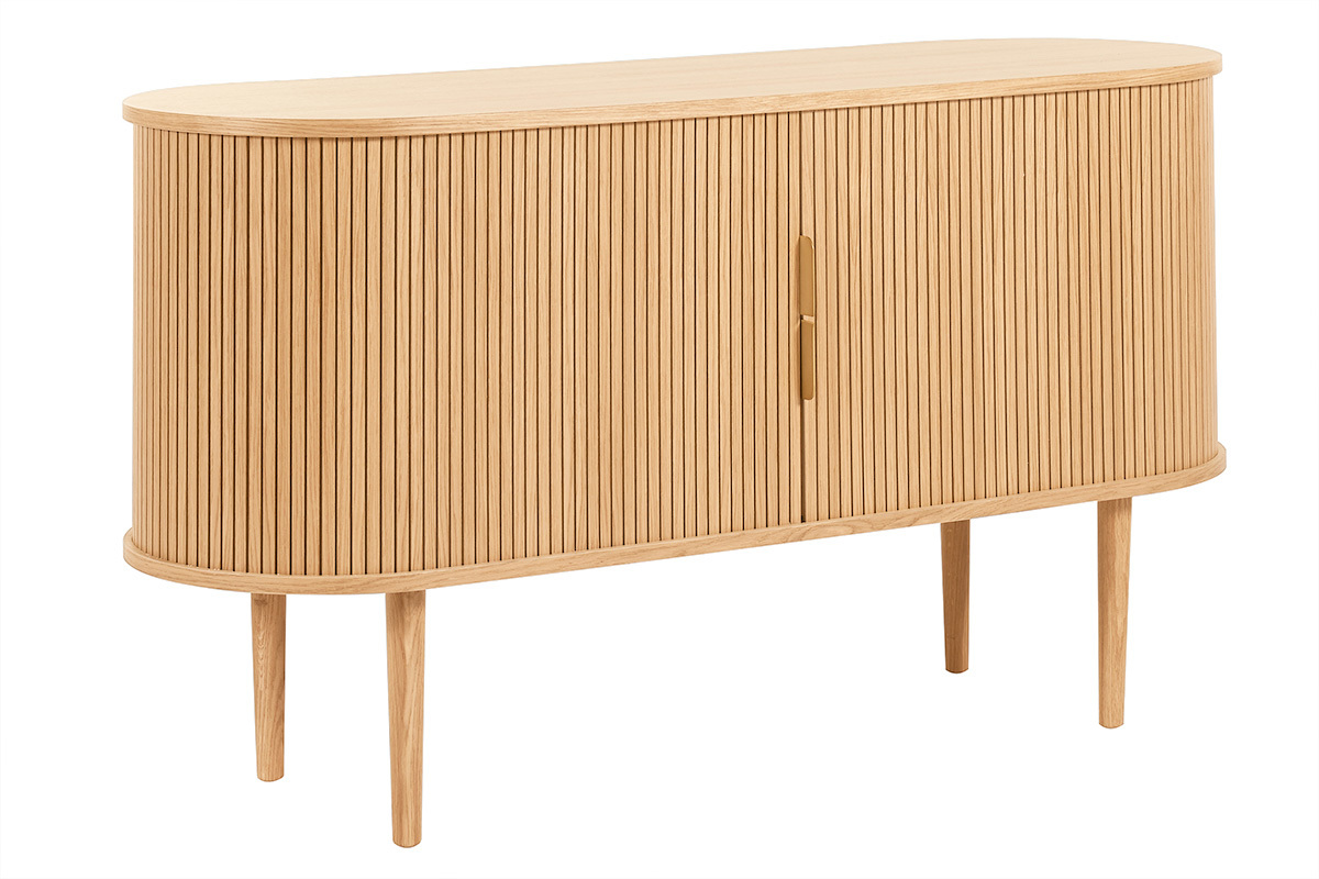 Aparador vintage de madera clara de roble con 2 puertas correderas 138 cm EPIC