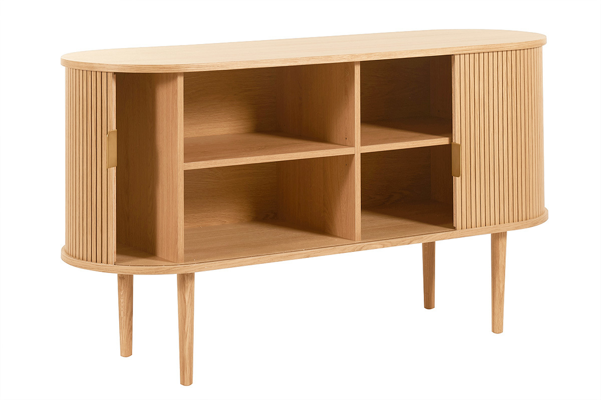 Aparador vintage de madera clara de roble con 2 puertas correderas 138 cm EPIC