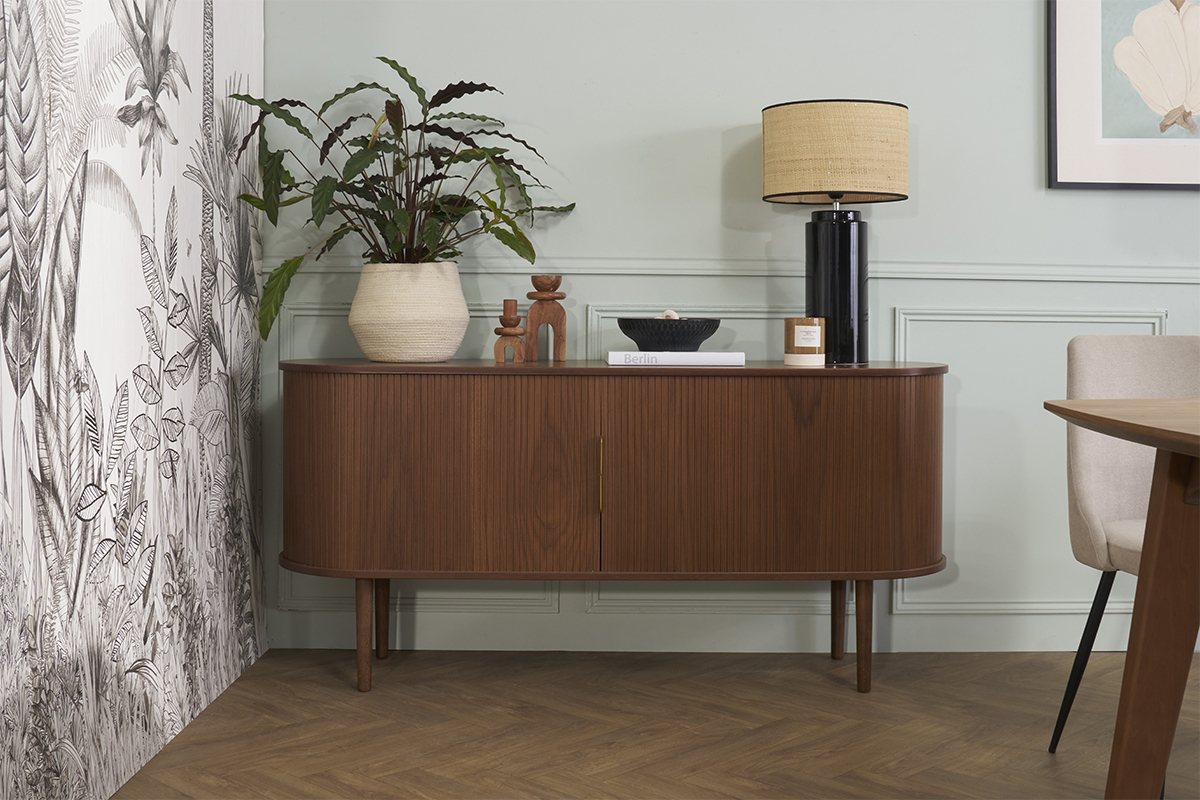Aparador vintage de madera oscura con 2 puertas correderas 160 cm EPIC