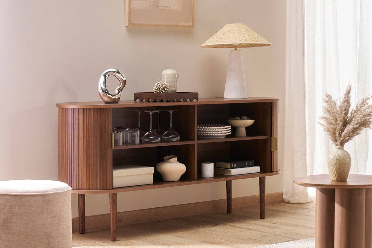 Aparador vintage de madera oscura con 2 puertas correderas 160 cm EPIC