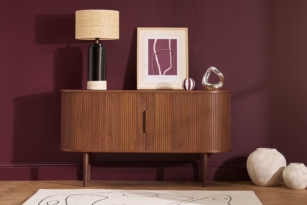 Aparador vintage de madera oscura de nogal con 2 puertas correderas 138 cm EPIC