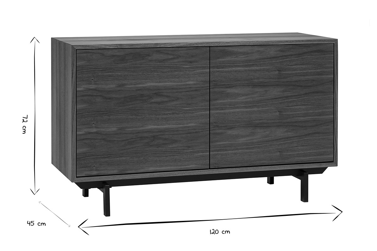 Buffet vintage MANNY en blanco y negro, dimensiones L120 cm, H72 cm, P45 cm, vista frontal.