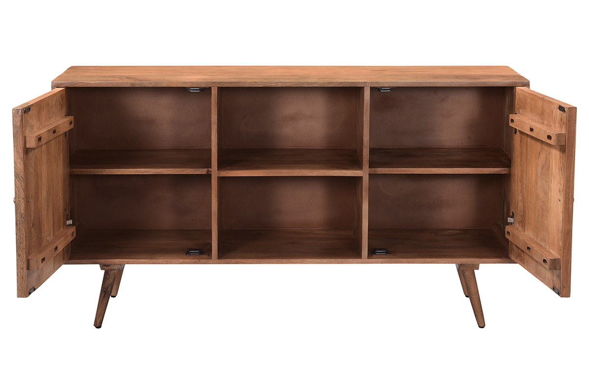Aparador vintage en madera de mango maciza con puertas talladas diamantadas 140 cm HIRA