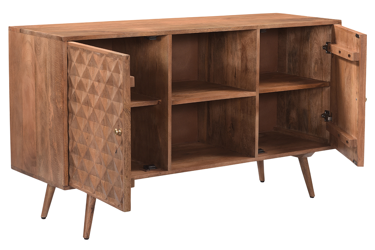 Aparador vintage en madera de mango maciza con puertas talladas diamantadas 140 cm HIRA