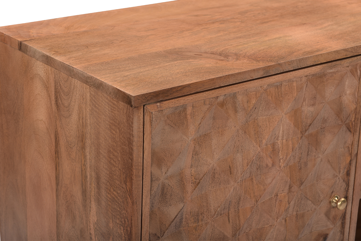Aparador vintage en madera de mango maciza con puertas talladas diamantadas 140 cm HIRA