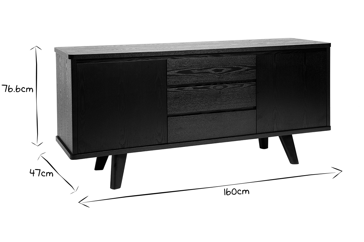 Aparador vintage negro con puertas y cajones 160�cm FIFTIES