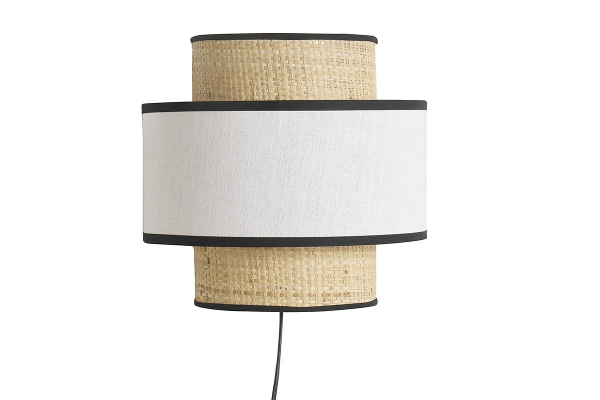 Aplique de doble material rafia y lino blanco de 24 cm LITCHI