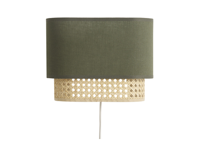 Aplique de lino verde caqui y ratán natural 20 cm TIWY