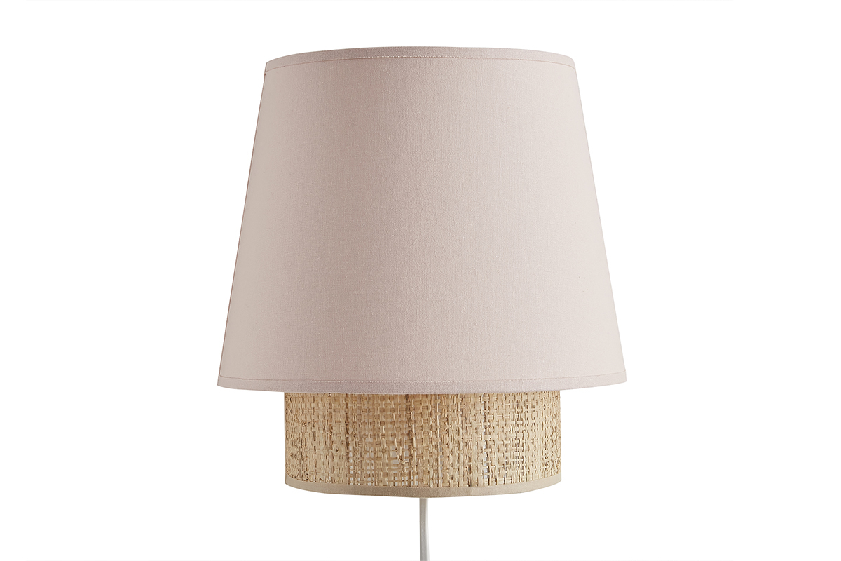 Aplique de pared de diseo en algodn rosa y rafia natural 25 cm JUME