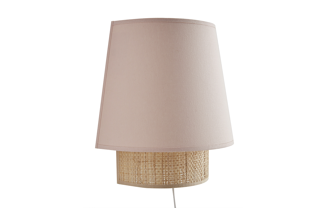 Aplique de pared de diseo en algodn rosa y rafia natural 25 cm JUME