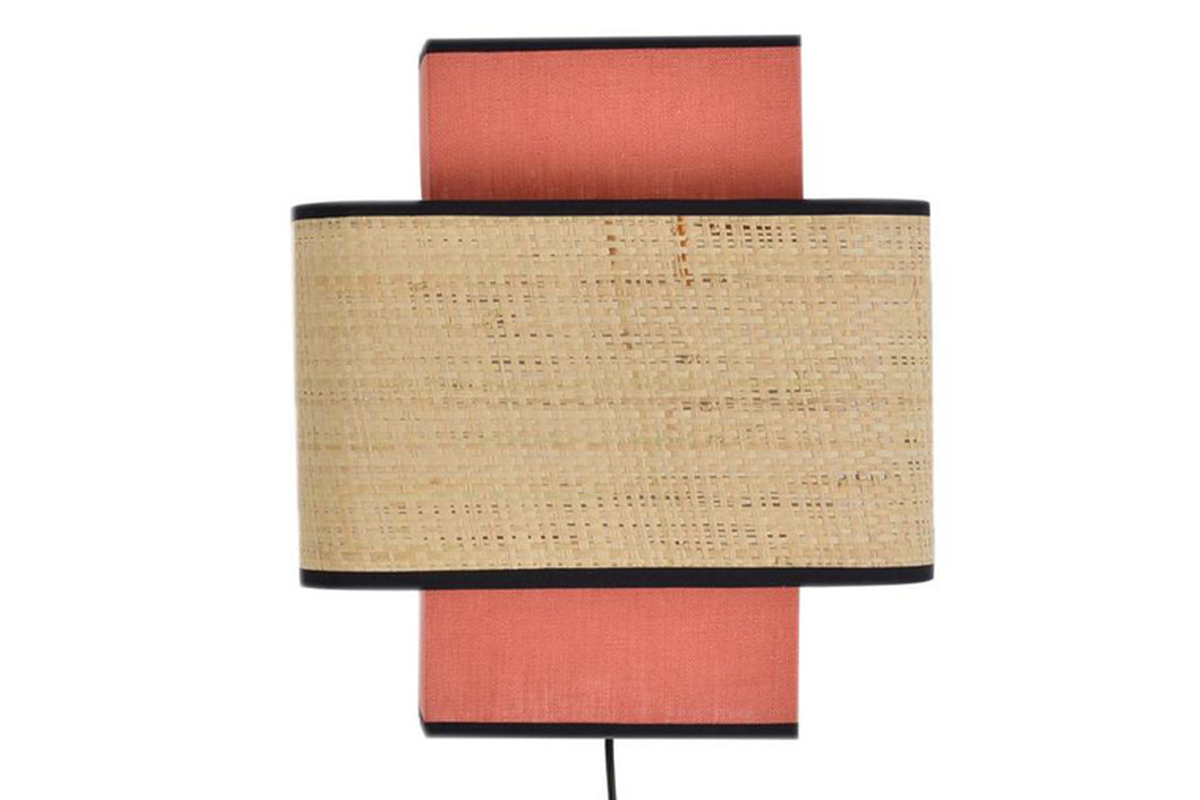 Aplique de pared de lino rojo ladrillo y rafia TERA