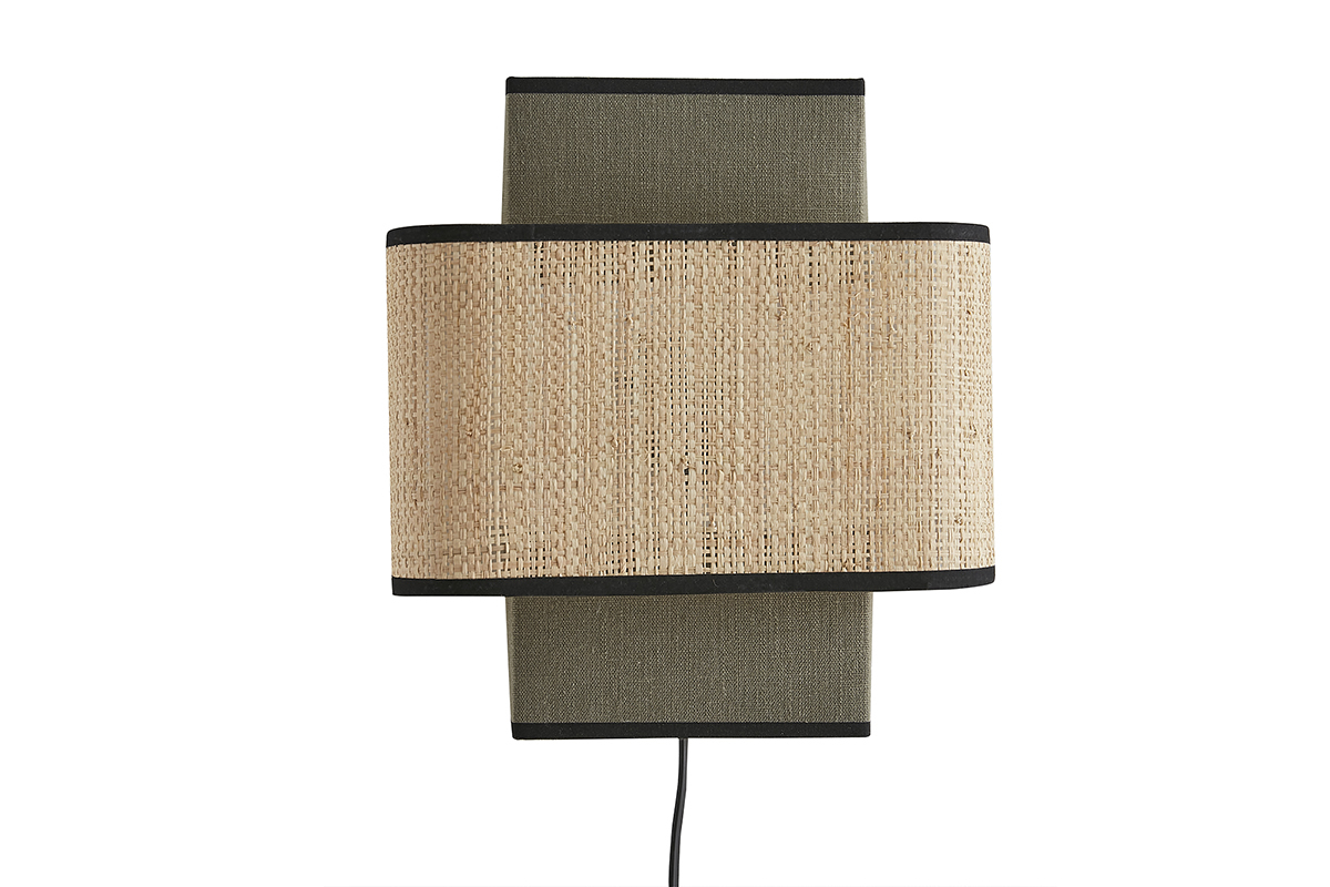 Aplique de pared de lino verde caqui y rafia natural 28 cm TERA