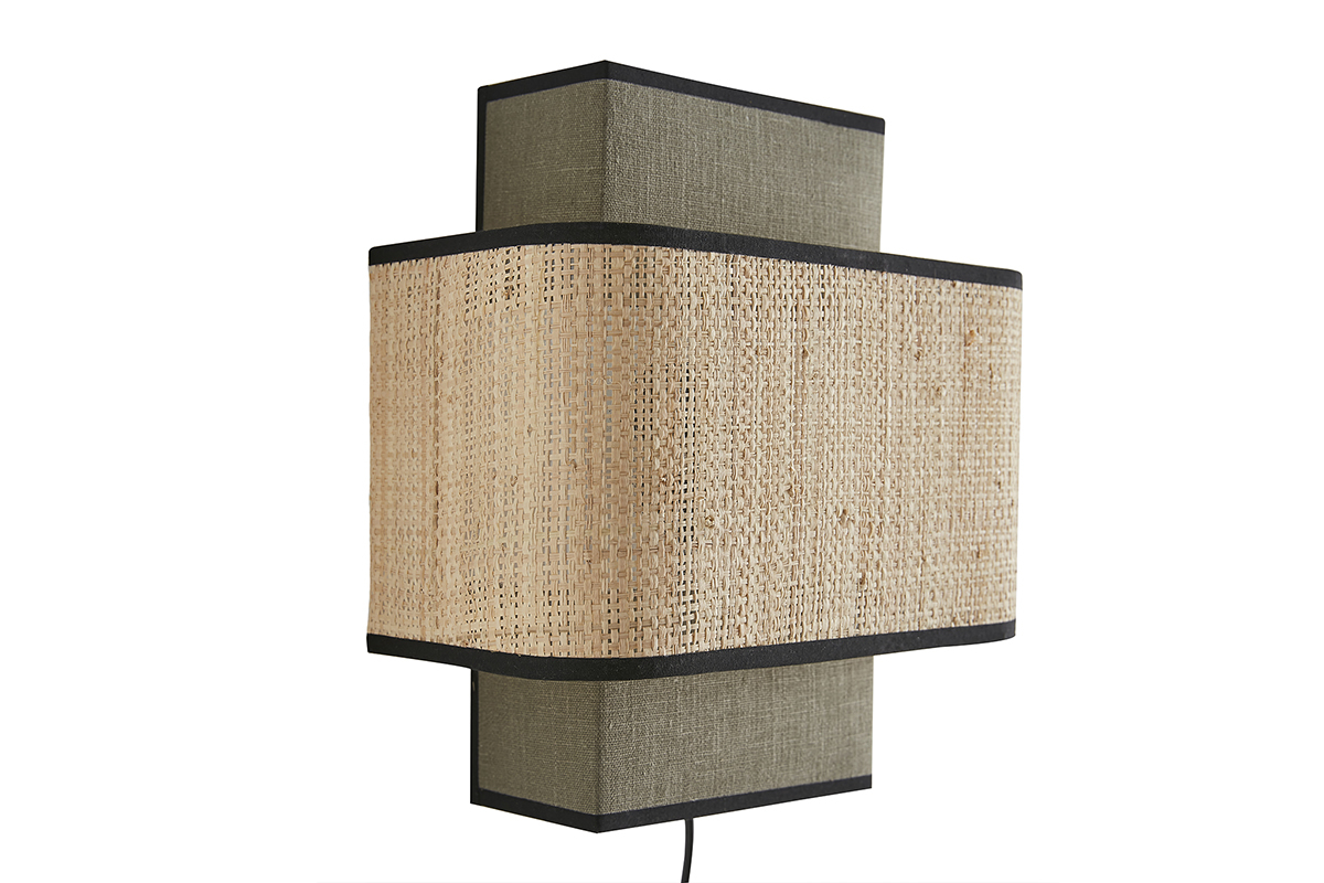 Aplique de pared de lino verde caqui y rafia natural 28 cm TERA
