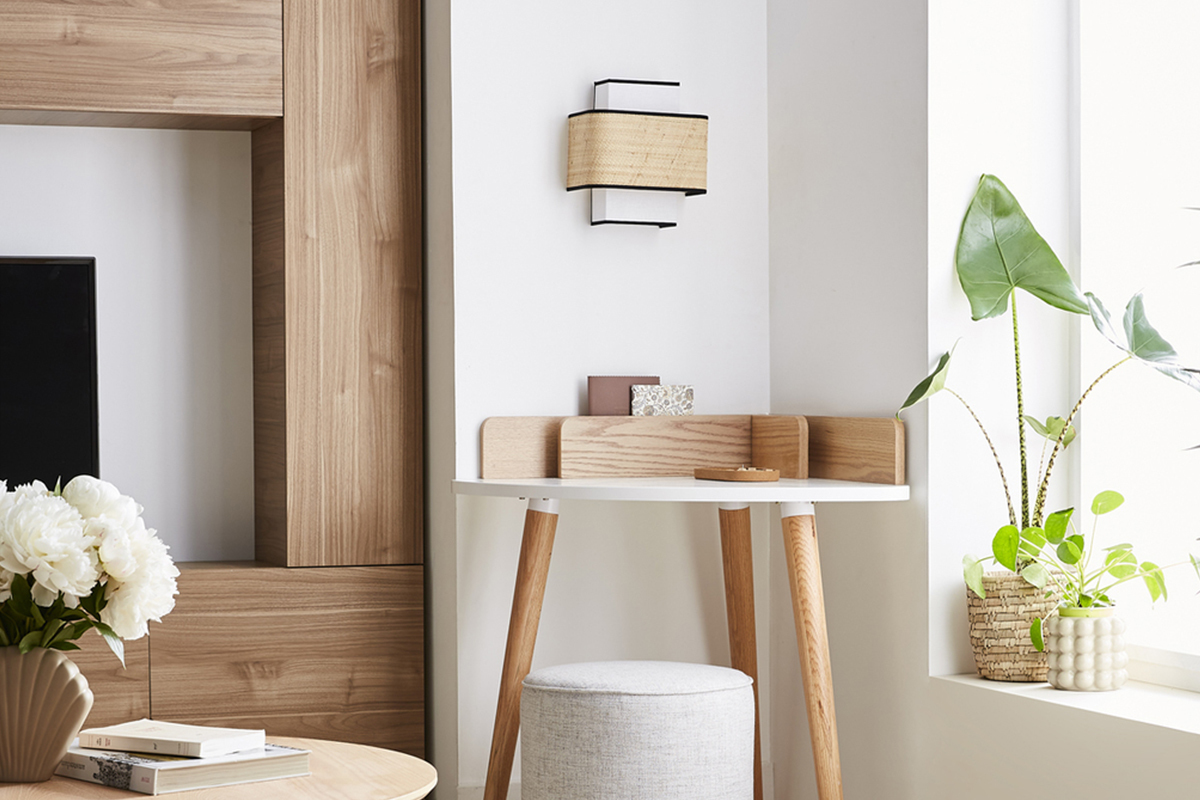 Aplique de pared de lino verde caqui y rafia natural 28 cm TERA
