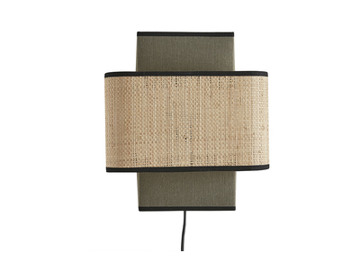 Aplique de pared de lino verde caqui y rafia natural 28 cm TERA