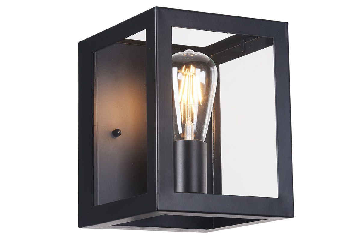 Aplique de pared industrial en metal negro y cristal GALERIA