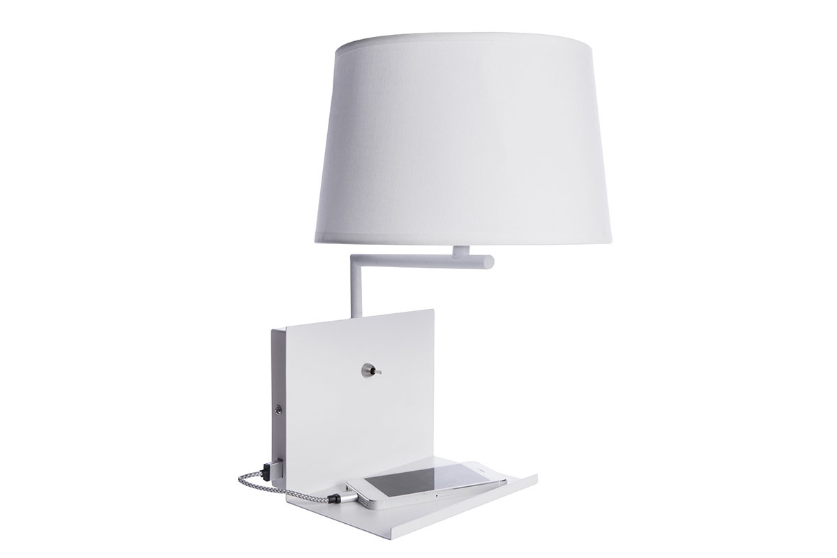 Aplique de pared moderno entrada USB metal blanco PLUG