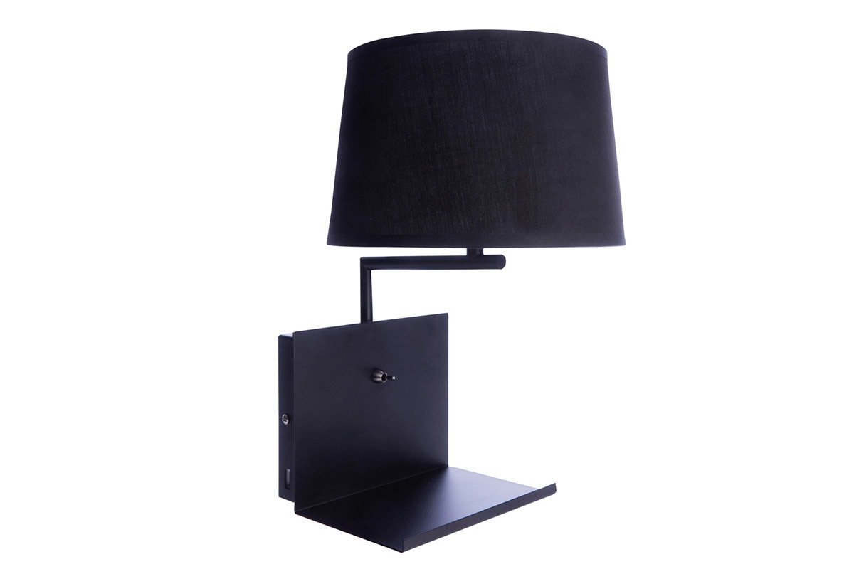 Aplique de pared moderno entrada USB metal negro PLUG