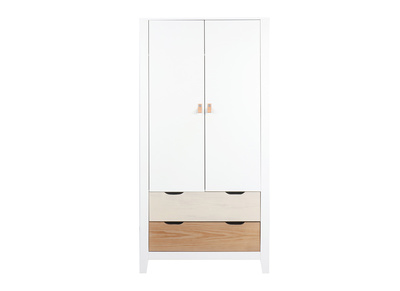 Armario nórdico con colgador y cajones madera y blanco MOLENE - Armario nórdico con colgador y cajones madera y blanco MOLENE