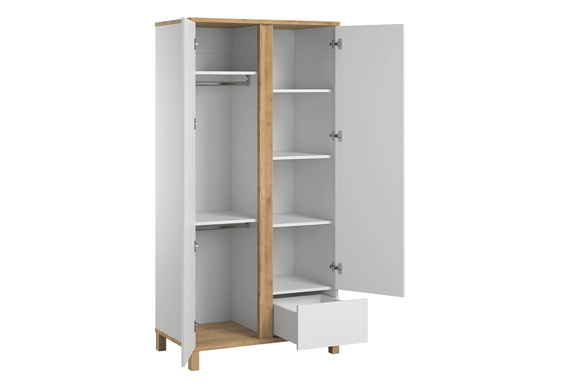 Armario nrdico con ropero para colgar y estantes blanco y madera EILIE