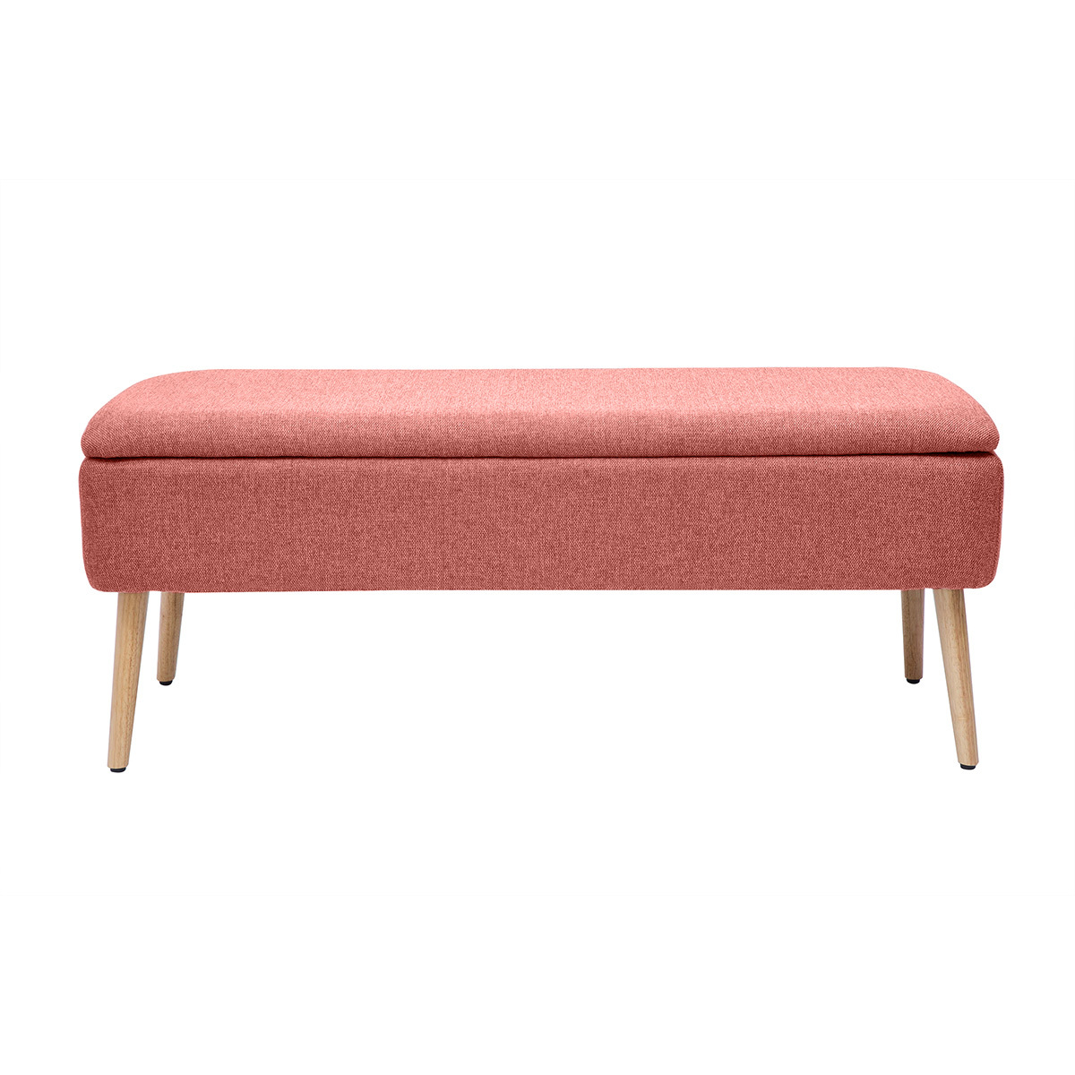 Banco baúl de tela de terciopelo texturizado terracota y madera clara maciza L120 cm LARS