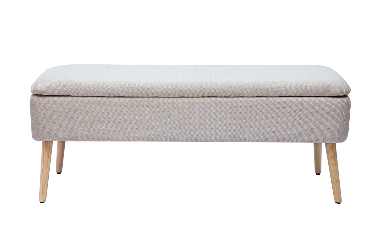 Banco bal de tela efecto terciopelo beige y madera clara maciza L120 cm LARS
