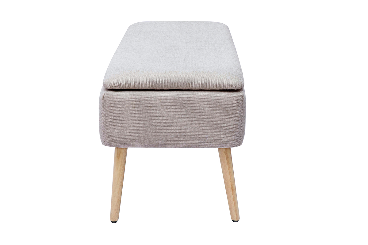 Banco bal de tela efecto terciopelo beige y madera clara maciza L120 cm LARS
