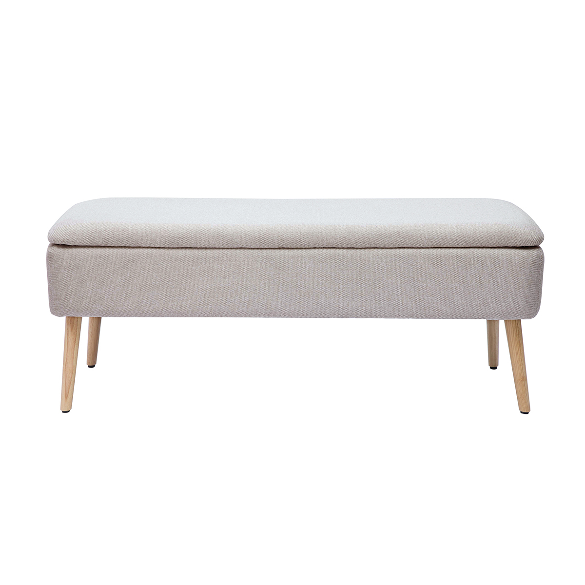 Banco baúl de tela efecto terciopelo beige y madera clara maciza L120 cm LARS