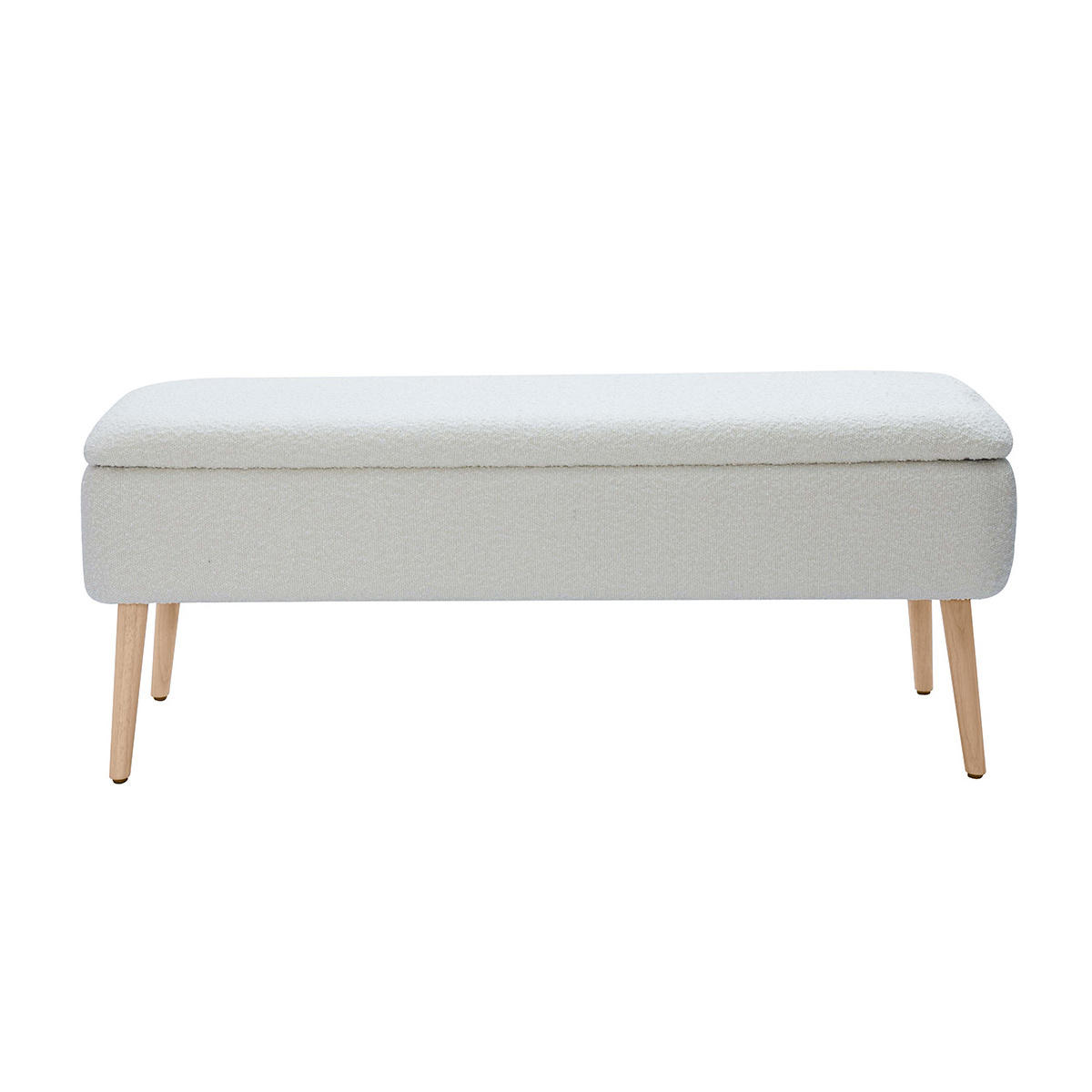 Banco baúl efecto lana frisada blanco y madera clara maciza L120 cm LARS