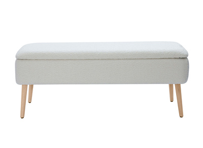 Banco baúl efecto lana frisada blanco y madera clara maciza L120 cm LARS