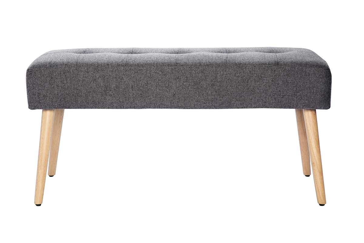 Banco capiton de tela efecto aterciopelado texturizado gris claro y madera clara 95 cm GUESTA