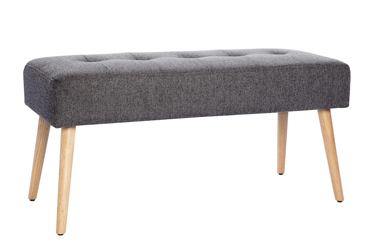 Banco capiton de tela efecto aterciopelado texturizado gris claro y madera clara 95 cm GUESTA
