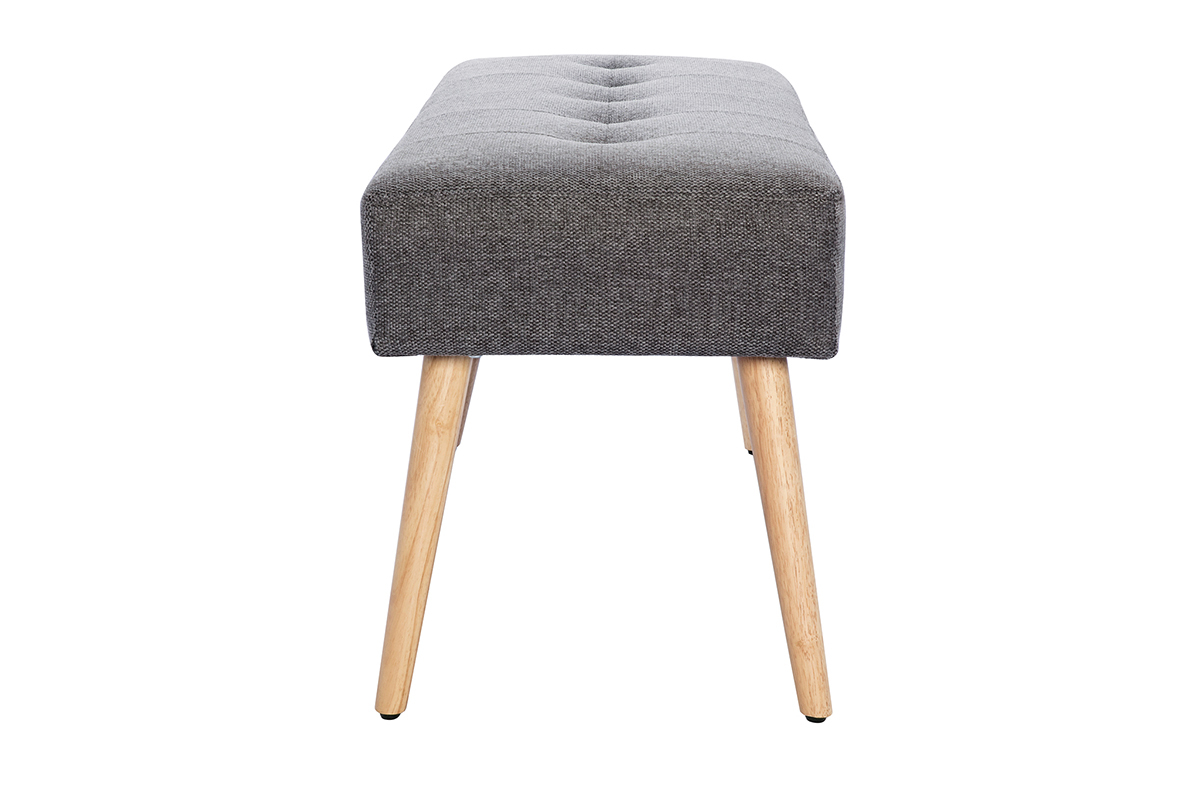 Banco capiton de tela efecto aterciopelado texturizado gris claro y madera clara 95 cm GUESTA
