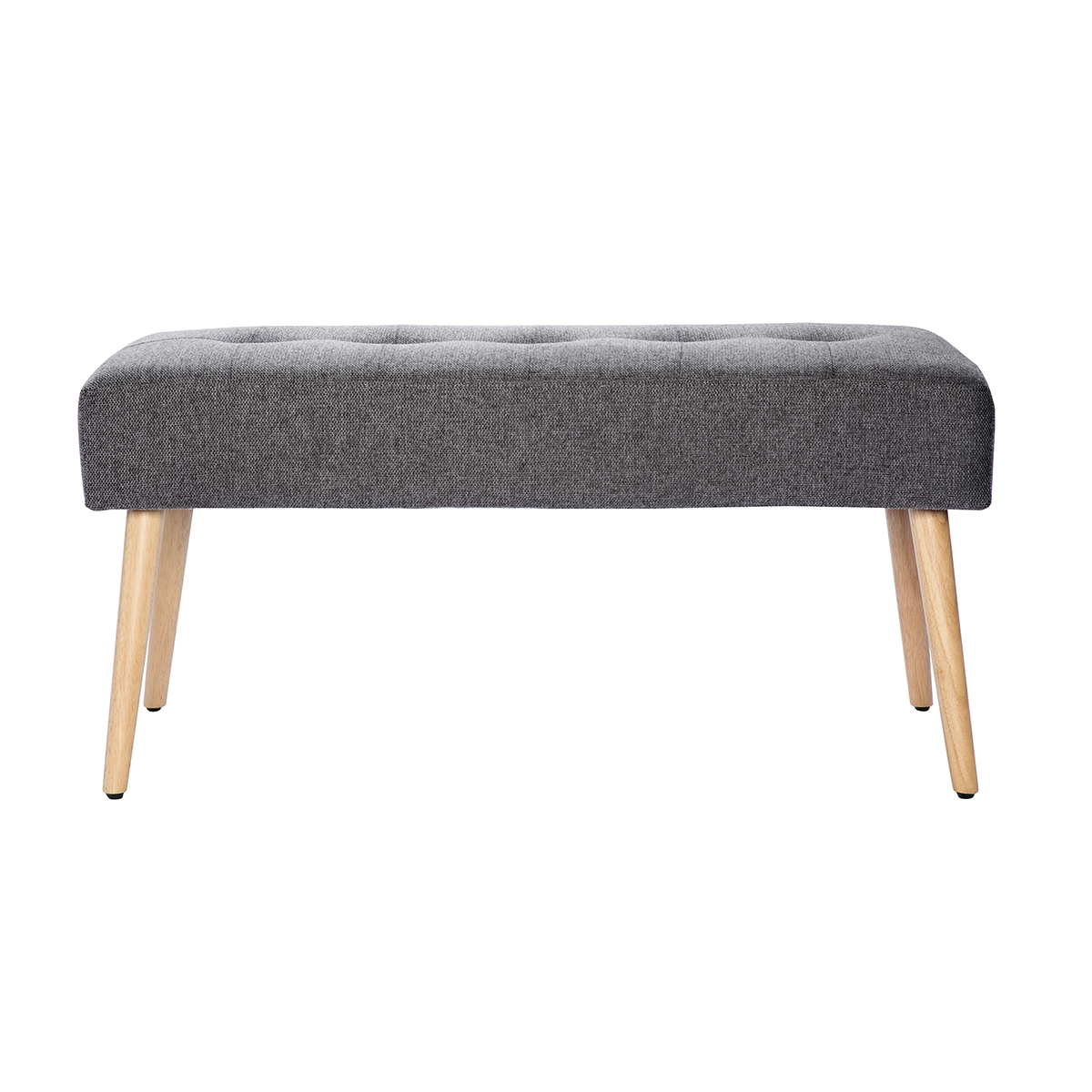 Banco capitoné de tela efecto aterciopelado texturizado gris claro y madera clara 95 cm GUESTA
