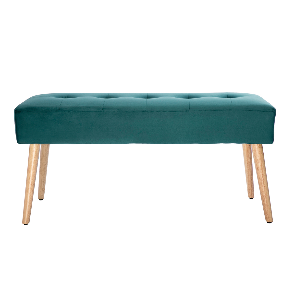 Banco capitoné de terciopelo azul petróleo y de madera clara 95 cm GUESTA