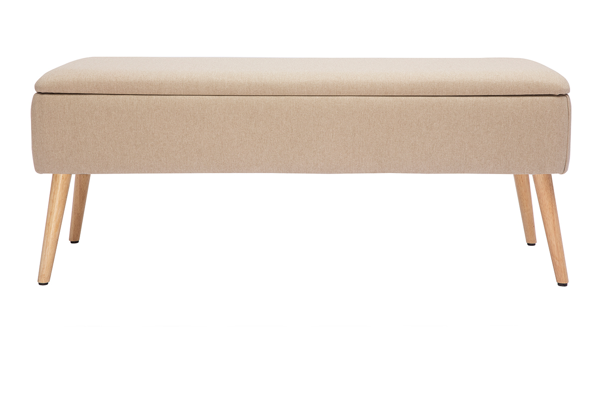 Banco cofre en tejido beige y madera clara LARS