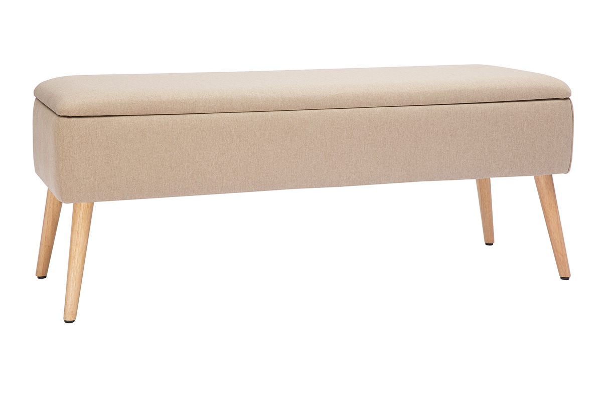 Banco cofre en tejido beige y madera clara LARS