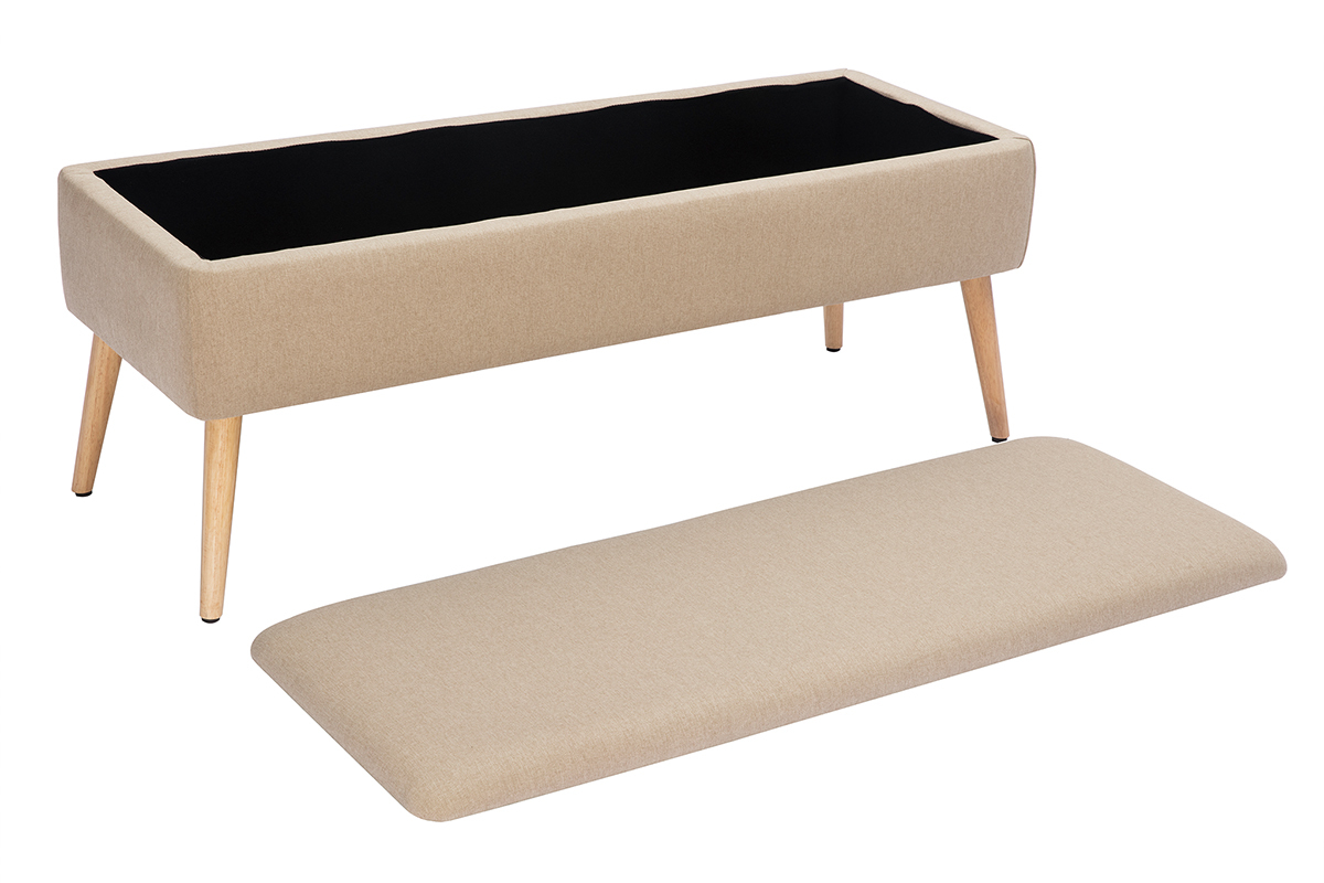 Banco cofre en tejido beige y madera clara LARS