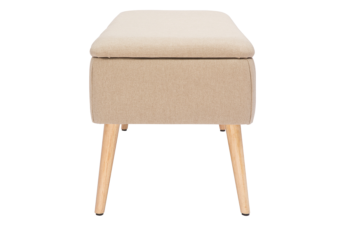 Banco cofre en tejido beige y madera clara LARS