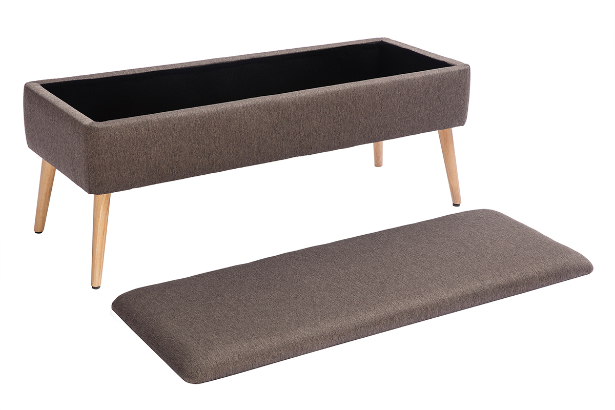 Banco cofre en tejido gris oscuro y madera clara LARS